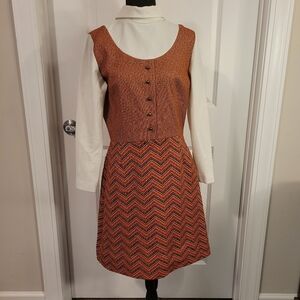 Vintage 1970s mod color block pattern Bleeker Street high collar dress